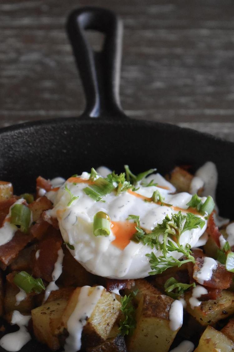 Poached Eggs with Home Fries and Bacon - Poached Egg Recipe