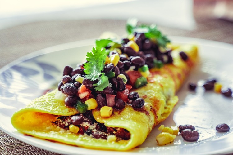 Mexican Omelette with Black Beans, Corn and Tomato