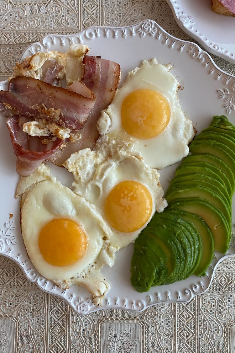 Eggs Recipe - Fried Eggs with Bacon and Avocado