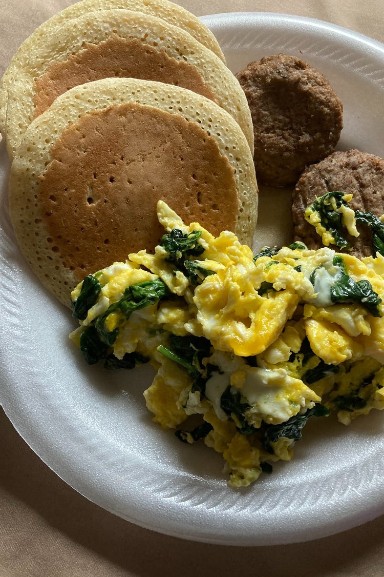 Eggs Recipe - Spinach Scrambled Eggs with Pancakes